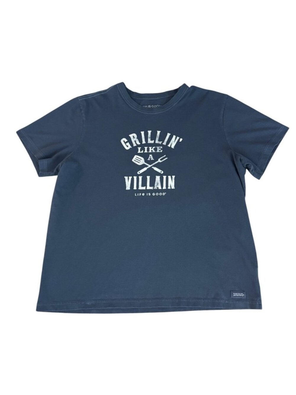Life Is Good Men's Blue Grillin' Like A Villain Crusher T-Shirt Top Tee Size XL